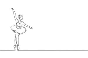 desenho de linha única contínua da jovem e graciosa bailarina demonstrou habilidade em coreografia clássica de dança. conceito de dança ópera. tendência de uma linha desenhar ilustração vetorial de design gráfico vetor