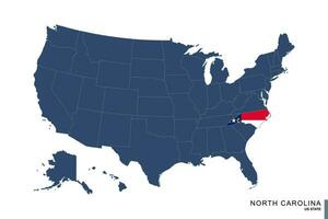 Estado do norte carolina em azul mapa do Unidos estados do América. bandeira e mapa do norte carolina. vetor