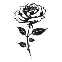 rosa flor vetor Preto silhueta isolado em uma branco fundo, decorativo rosa com folhas vetor