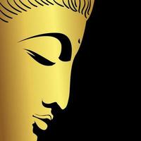 rosto de Buda com borda dourada isolada em fundo preto vetor