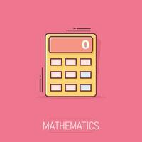 ícone da calculadora dos desenhos animados em estilo cômico. calcular pictograma de ilustração. conceito de negócio de respingo de sinal de finanças. vetor