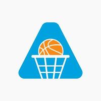 carta uma basquetebol logotipo conceito. cesta bola logótipo símbolo vetor modelo