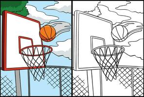 basquetebol aro e bola coloração ilustração vetor