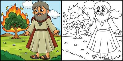 Moisés e queimando arbusto coloração página ilustração vetor