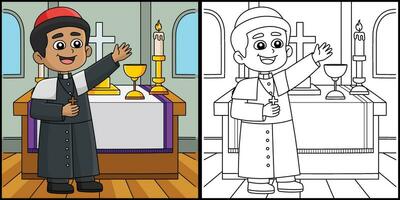 cristão sacerdote coloração página ilustração vetor