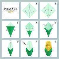 milho origami esquema tutorial comovente modelo. origami para crianças. degrau de degrau quão para faço uma fofa origami vegetal. vetor ilustração.