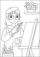 menina pintando ilustração para livro de atividades vetor