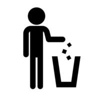 plano Projeto pessoa jogando Lixo dentro Lixo pode ícone. vetor. vetor