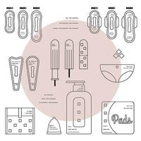 mulheres menstruação e almofadas linear ilustração vetor