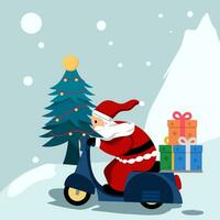 santa claus entregando Natal presentes em uma scooter.isolado elementos fácil para usar. Novo ano e feriado Projeto. vetor ilustração.