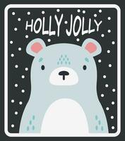 fofa polar Urso em uma Sombrio Nevado fundo. desenho animado inverno poster. vetor cartão postal.