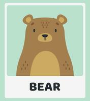 fofa Castanho urso. animal retratos. educacional cartões para crianças. simples vetor ilustrações.
