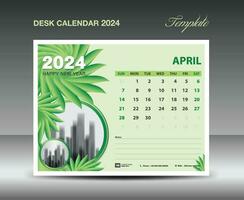 calendário 2024 projeto- abril 2024 modelo, escrivaninha calendário 2024 modelo verde flores natureza conceito, planejador, parede calendário criativo ideia, anúncio, impressão modelo, vetor eps10