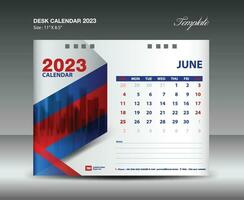 Junho 2024 modelo- escrivaninha calendário 2024 ano modelo, parede calendário 2024 ano, semana começa Domingo, planejador projeto, papelaria projeto, folheto projeto, impressão meios de comunicação, vermelho e azul fundo vetor
