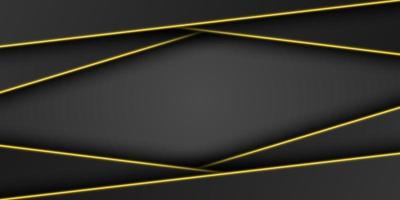 fundo abstrato dourado metálico com moldura preta, camada de sobreposição triangular com linha de luz amarela brilhante, forma diagonal, design minimalista escuro com espaço de cópia, ilustração vetorial vetor