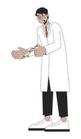 árabe branco casaco médico segurando seringa 2d linear desenho animado personagem vetor