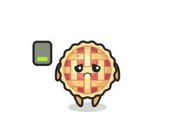 personagem mascote da torta de maçã fazendo um gesto cansado vetor