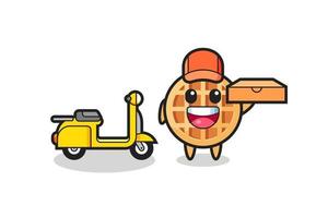 ilustração do personagem do círculo waffle como um entregador de pizza vetor