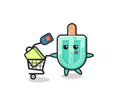 Desenho de ilustração de picolés com um carrinho de compras vetor