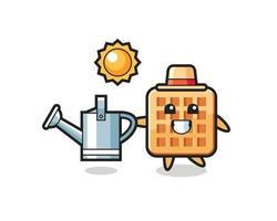 personagem de desenho animado de waffle segurando um regador vetor
