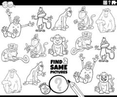 encontrar dois mesmo desenho animado macacos atividade coloração página vetor