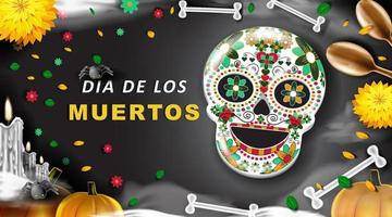 Dia de los muertos plano de fundo com osso e abóbora. vetor