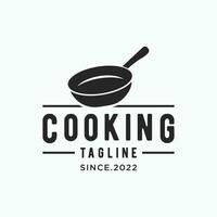 logotipo modelo para uma rústico retro vintage cozinhando Panela ou fritar frigideira. logotipo para uma restaurante. vetor