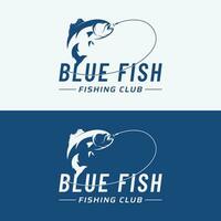 pescaria clube logotipo Projeto com criativo pescador e pulando peixe. vetor