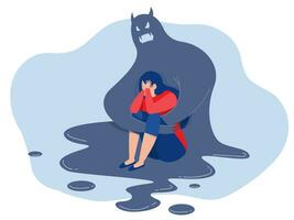 mental saúde ,depressivo menina com ansiedade e assustador fantasias sentindo-me tristeza, medos, tristeza vetor ilustração