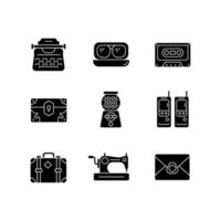 ícones de glifo preto de inspiração vintage em um espaço em branco vetor