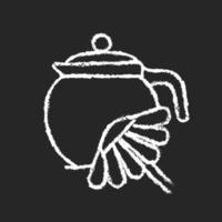 ícone de giz de chá de camomila branco em fundo escuro vetor