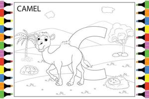 colorir desenho animado animal de camelo para crianças vetor