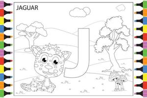 colorir desenho animado animal jaguar para crianças vetor