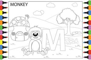 colorir desenho animado animal de macaco para crianças vetor