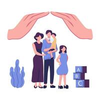 mãe pai filha filho abraço juntos perto família proteção plano vetor ilustração Projeto