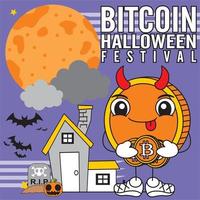 ilustração em vetor bitcoin cartoon festival de halloween edição especial - curso de modelo de plano de fundo editável - evento de negócios