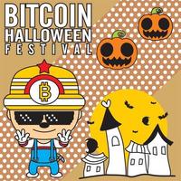 ilustração em vetor bitcoin cartoon festival de halloween edição especial - curso de modelo de plano de fundo editável - evento de negócios