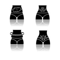conjunto de ícones de glifo preto para dor abdominal vetor