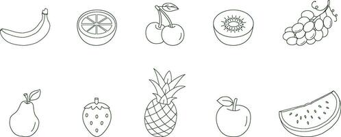 frutas ícones conjunto consiste a partir de 10 Itens em branco fundo vetor