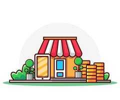 fazer compras a partir de casa plano ilustração vetor