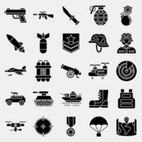 ícone conjunto do militares. militares elementos. ícones dentro glifo estilo. Boa para impressões, cartazes, logotipo, infográficos, etc. vetor