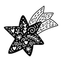 bebê Natal fofo céu estrela cadente. simples doodle mão desenhada ilustração cometa em estilo escandinavo. projeto de ilustração vetorial inverno para tecido têxtil, camiseta, cartão de felicitações vetor