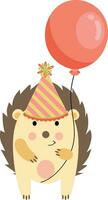 feliz aniversário ouriço segurando uma balão vetor