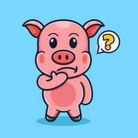 fofa desenho animado porco, pensando sobre algo. vetor