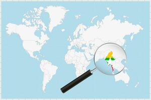 ampliação vidro mostrando uma mapa do myanmar em uma mundo mapa. vetor