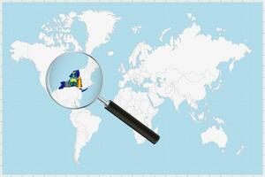 ampliação vidro mostrando uma mapa do Novo Iorque em uma mundo mapa. vetor