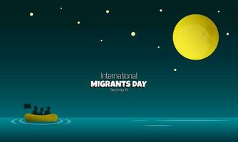 internacional migrantes dia poster com migrantes dentro a meio do a mar às noite vetor