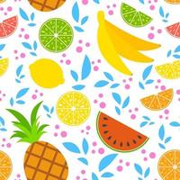 padrão sem emenda colorido de apetitosas frutas tropicais em um fundo branco. ilustração vetorial plana simples. para a concepção de papel de parede de papel, tecido, papel de embrulho, capas, sites da web. vetor