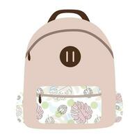 vetor mochila com monstera impressão isolado em branco. costas para escola plano ilustração. básico urbano bolsa. viagem mão bagagem. crianças escola saco modelo. criança estudando colorida tecido tela de pintura mochila