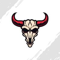 touro crânio mascote logotipo com vermelho chifres selvagem oeste emblema vetor